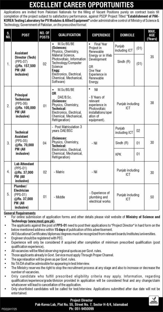 Ministry of Science & Technology Jobs 2025