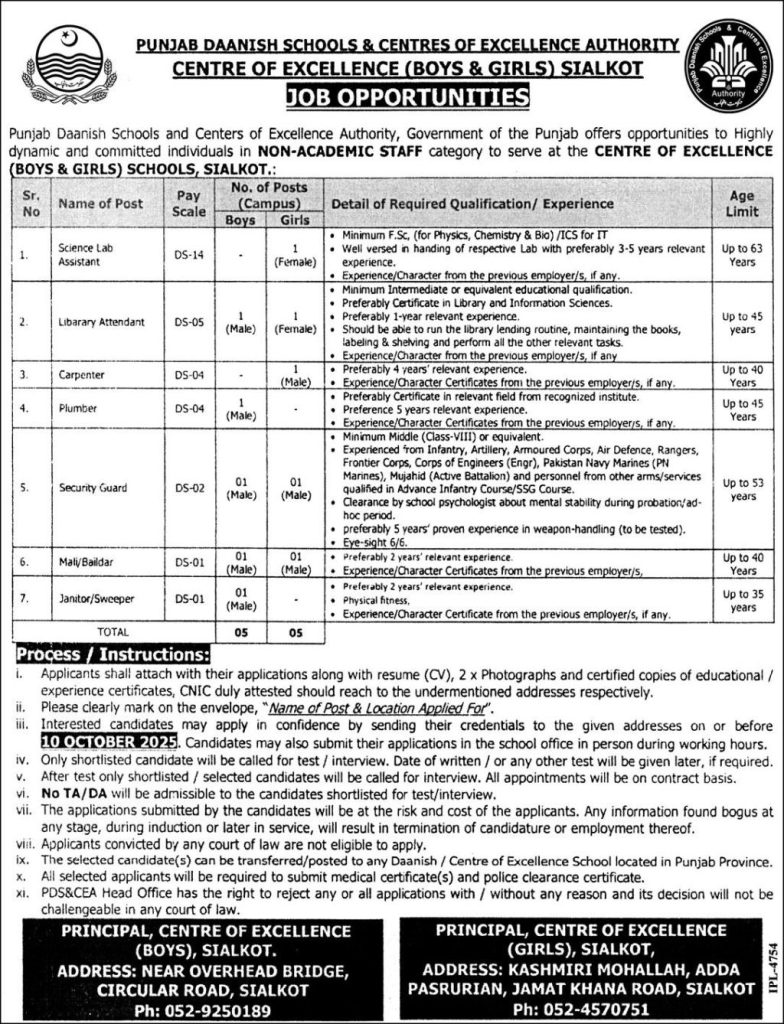 Punjab Daanish School and Centers of Excellence Authority Jobs 2025