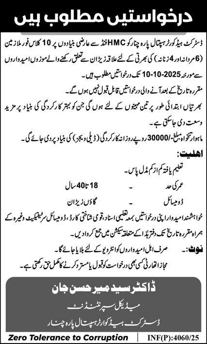 District Headquarter Hospital Parachinar Jobs 2025