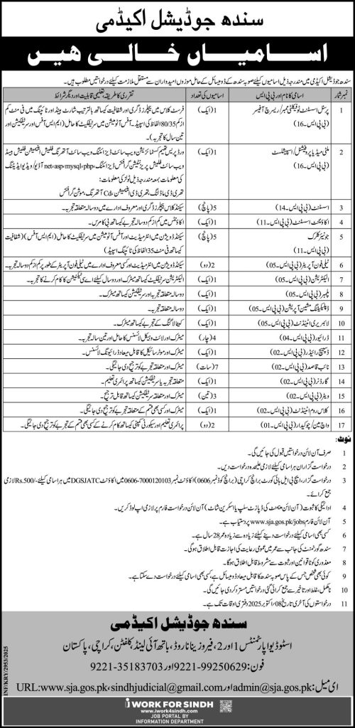Sindh Judicial Academy Jobs 2025