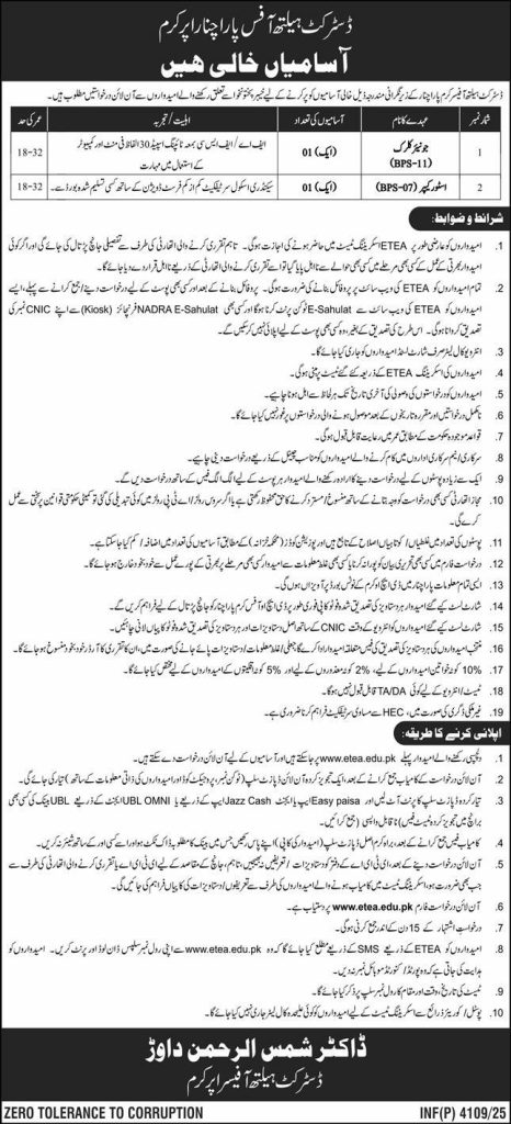 District Health office Parachinar Jobs 2025