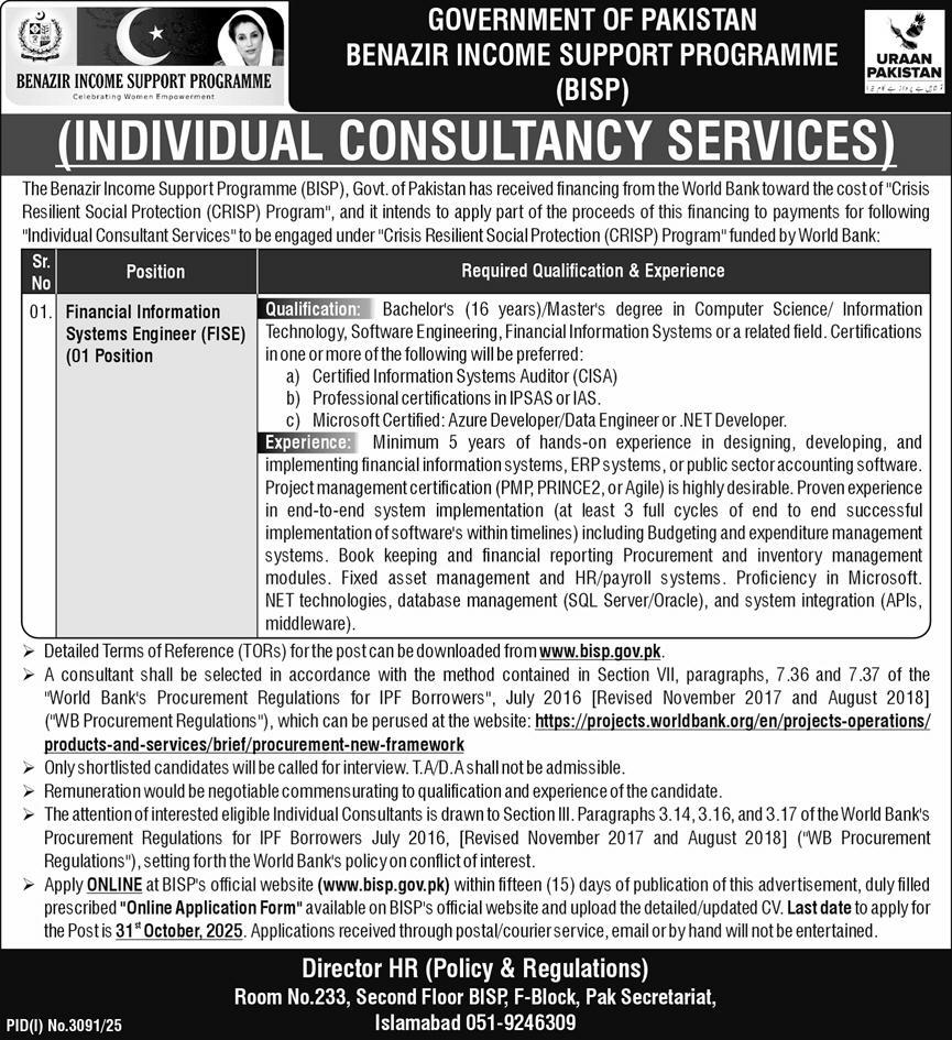 Benazir Income Support Programme Jobs 2025
