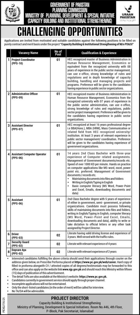 Ministry of Planning , Development & Special Initiative Jobs 2025