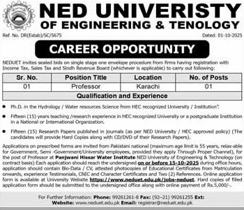 Ned Univeristy of Engineering & Technology Jobs 2025