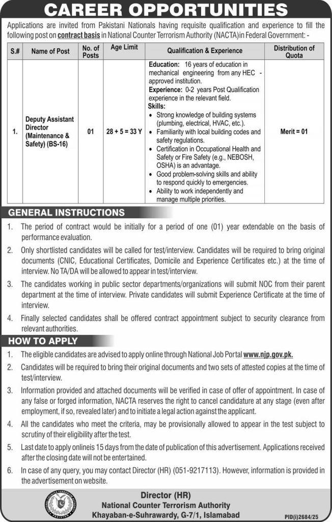 National Counter Terrorism Authority Jobs 2025