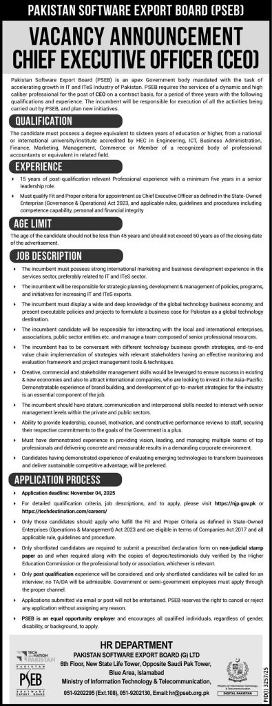 Pakistan Software Export Board Jobs 2025