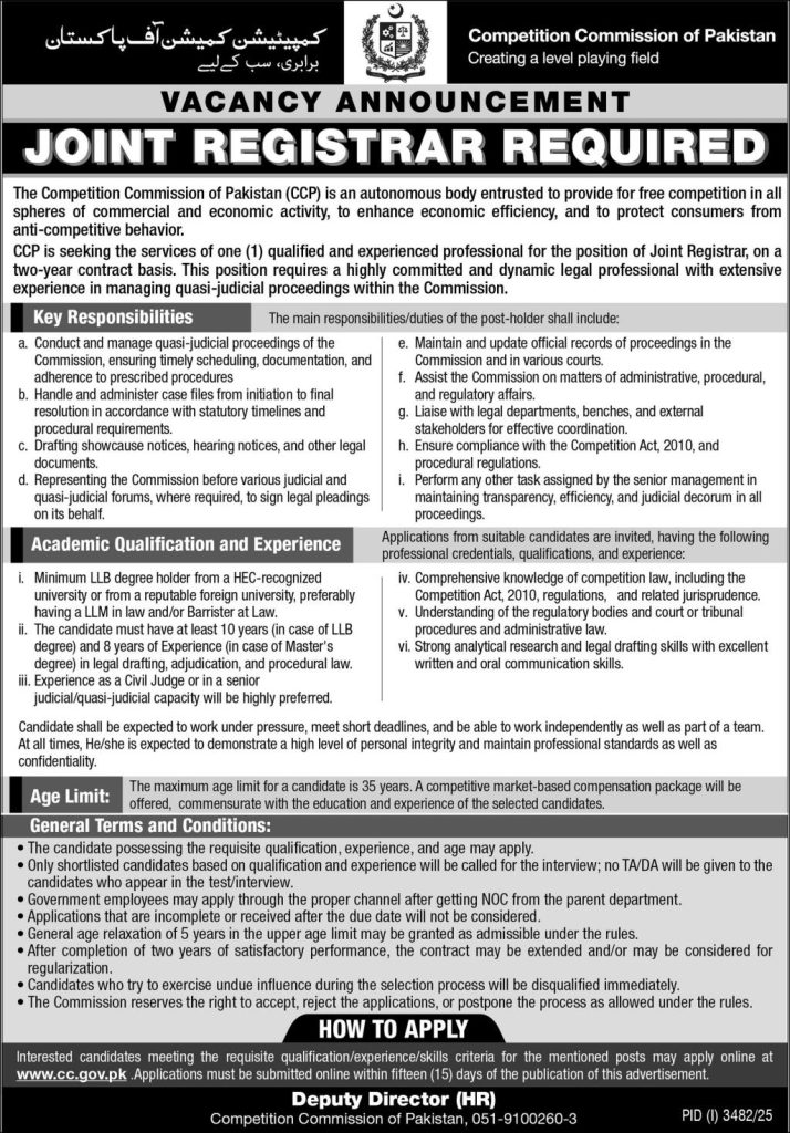 The Competition Commission of Pakistan Jobs 2025