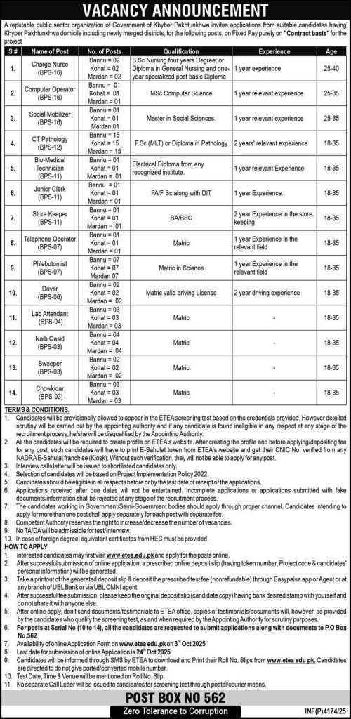 A Reputable Public Sector Organization Of Government of Khyber Pakhtunkhwa Jobs 2025