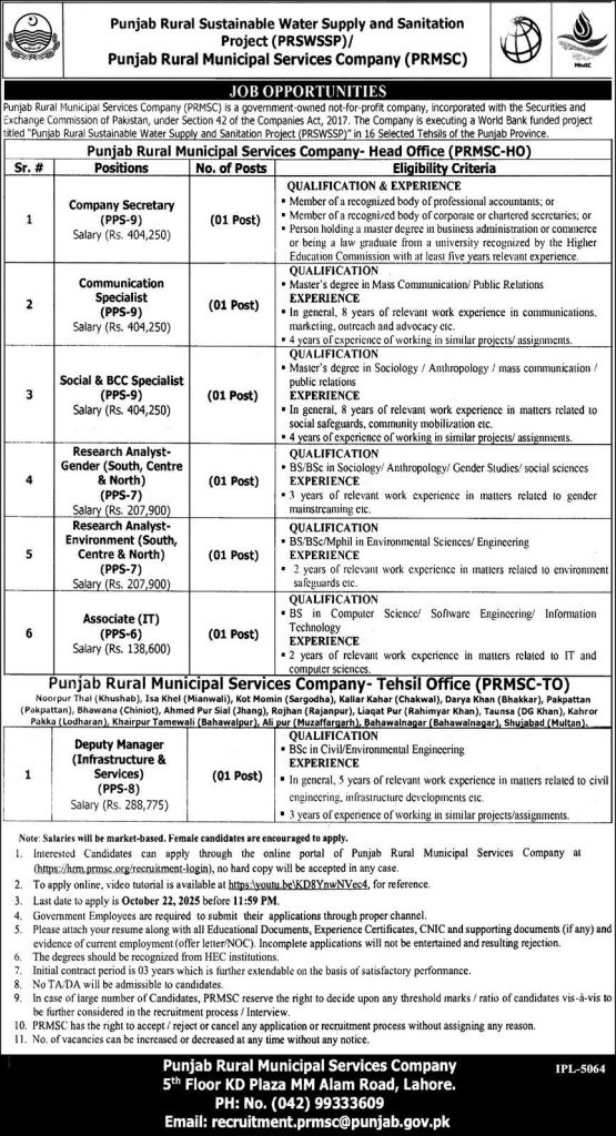 Punjab Rural Municipal Services Company Jobs 2025