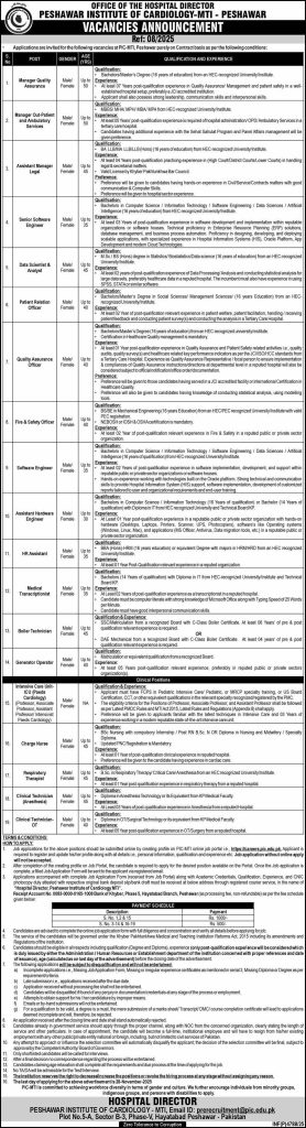 Peshawar Institute of Cardiology-MTI Jobs 2025