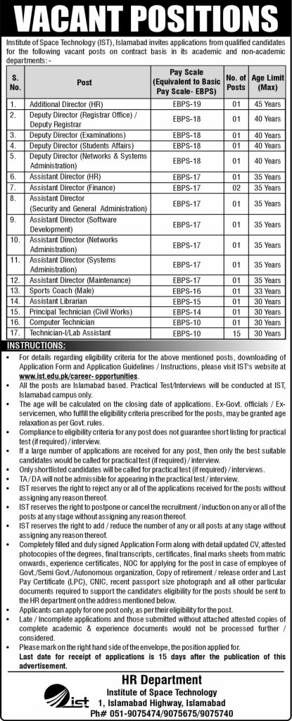 Institute of Space Technology Jobs 2025