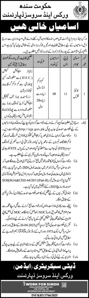 Government of Sindh Works and Services Department Jobs 2025