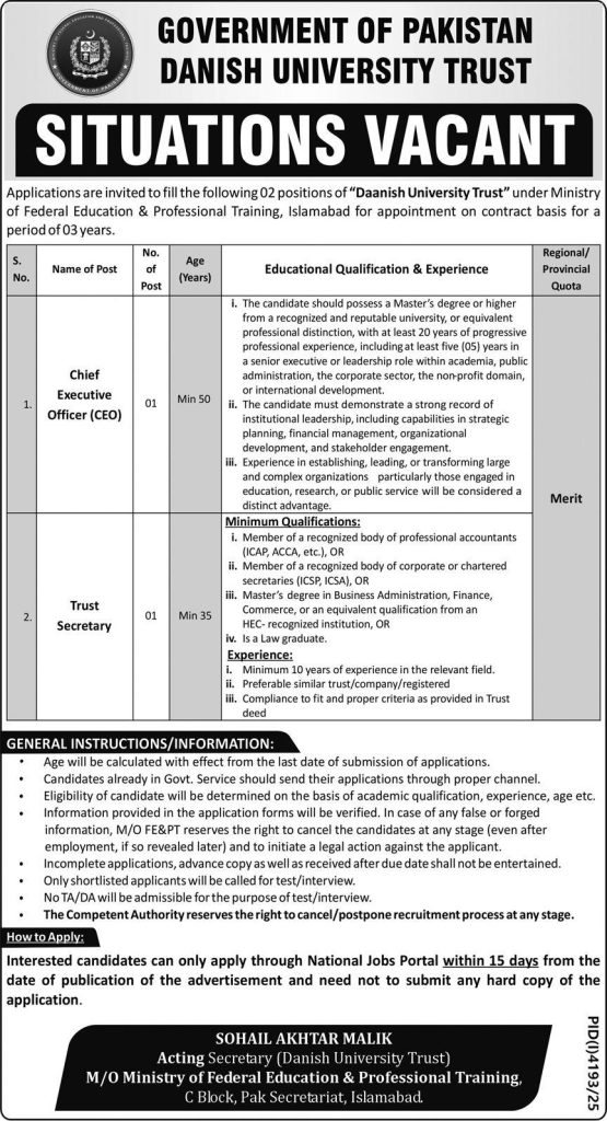 Daanish University Trust Jobs 2025