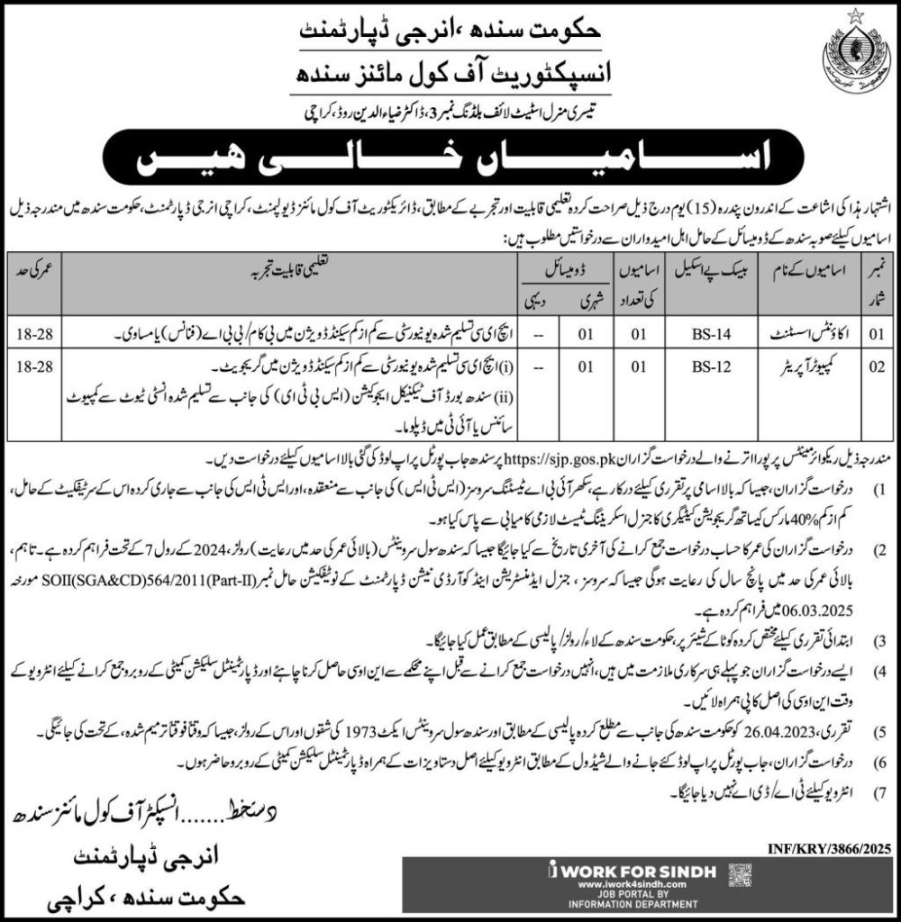 Energy Department Government of Sindh Jobs 2025