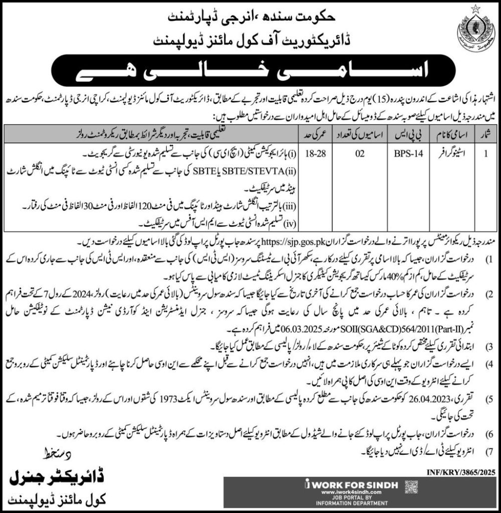 Energy Department Government of Sindh Jobs 2025