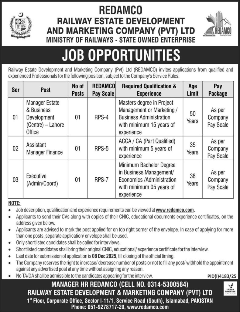 Railway Estate Development and Marketing Company Jobs 2025