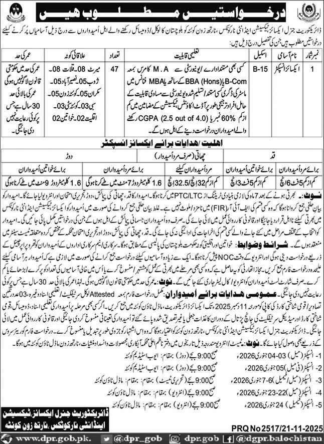 Directorate General Excise Taxation and Anti-Narcotics Jobs 2025