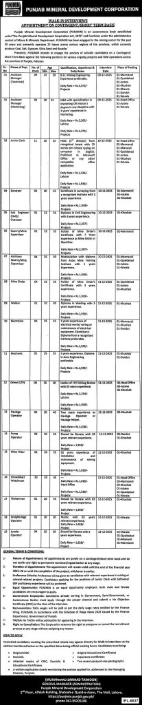Punjab Mineral Development Corporation Jobs 2025