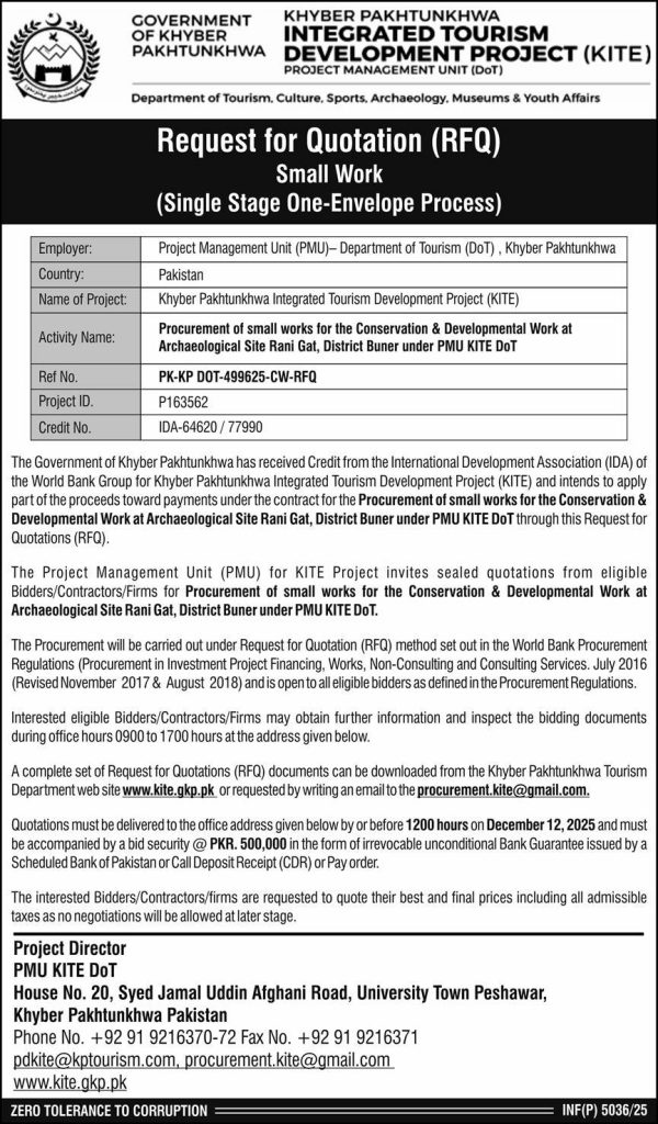 Khyber Pakhtunkhwa Integrated Tourism Development Project Jobs 2025