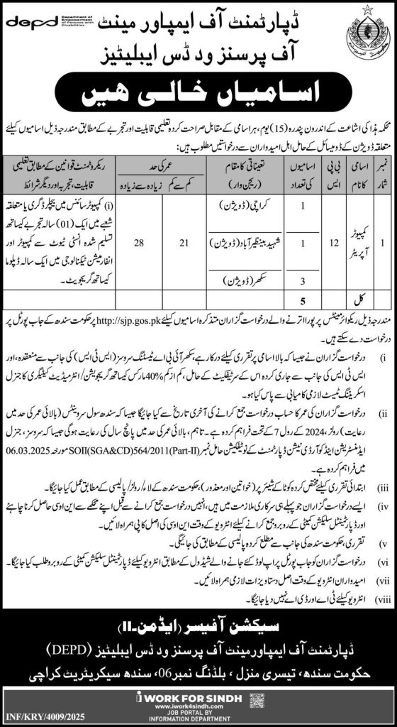 Department of Empowerment of Persons with Disabilities Jobs 2025